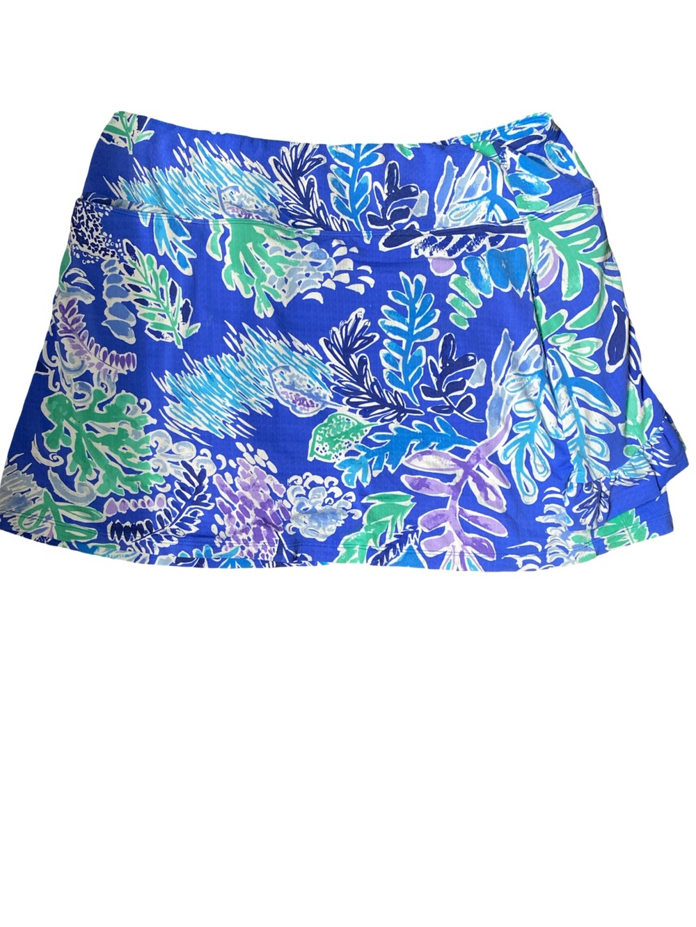 IBKUL Blue Floral Skort with Green and Purple Accents-L UPF50
